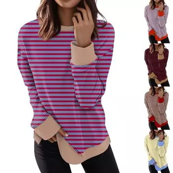 Женские топы с круглым вырезом, хлопковая женская повседневная модная блузка с длинным рукавом и круглым вырезом с цветочным принтом, пуловер XXXL