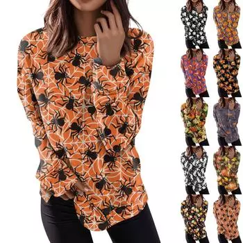 Женские топы с круглым вырезом, хлопковая женская повседневная модная пуловер с длинным рукавом и круглым вырезом с принтом, блузка XXL серый