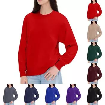 Женские топы с круглым вырезом, хлопковая женская повседневная модная блузка с длинным рукавом и круглым вырезом с карманами, пуловер XXXL тёмно-синий