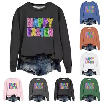 Женские топы с круглым вырезом, хлопковый женский повседневный модный пуловер с длинным рукавом и круглым вырезом L чёрный