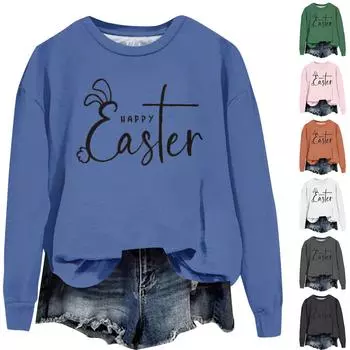 Женские топы с круглым вырезом, хлопковый женский модный пуловер с длинным рукавом и круглым вырезом