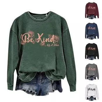 Женские топы с круглым вырезом, хлопковый женский повседневный модный пуловер с длинным рукавом и круглым вырезом S