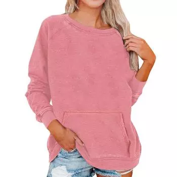 Женские топы с круглым вырезом, хлопковый женский повседневный модный пуловер с длинным рукавом и круглым вырезом L