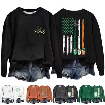 Женские топы с круглым вырезом, хлопковый женский повседневный модный пуловер с длинным рукавом и круглым вырезом L темно-зеленого