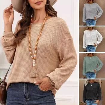 Женские топы с круглым вырезом и длинным рукавом, однотонная свободная футболка, эластичная повседневная блузка, повседневная одежда 2XL верблюд