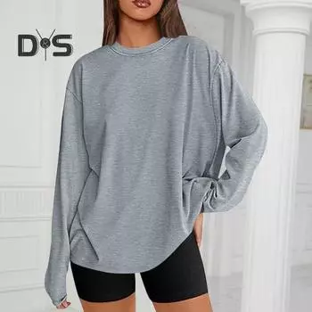 Женские топы с круглым вырезом и длинным рукавом, однотонные, свободного кроя, пуловеры, топы, мягкие, эластичные, повседневные, джемперы, повседневная одежда 2XL серый