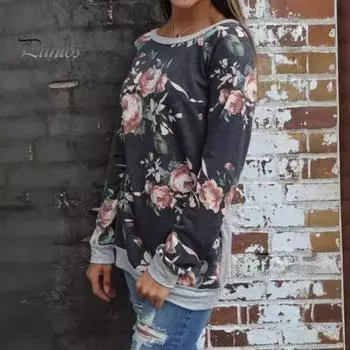 Женские топы с круглым вырезом и длинным рукавом, пуловеры с цветочным принтом и лоскутным узором, футболка средней длины XL вино красного