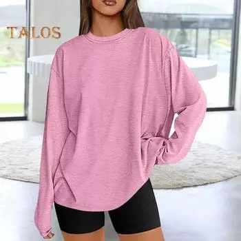 Женские топы с круглым вырезом и длинным рукавом, однотонные, свободного кроя, пуловеры, топы, мягкие, эластичные, повседневные, джемперы, повседневная одежда L чёрный