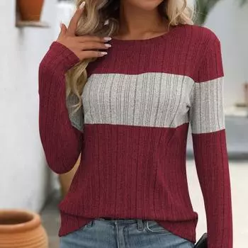 Женские топы с круглым вырезом и длинным рукавом, цветные ребристые трикотажные топы свободного кроя, повседневные свитера S армия зеленый