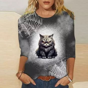 Женские топы с круглым вырезом и длинными рукавами, повседневные, простые, большого размера, женские футболки S