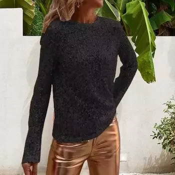 Женские топы с круглым вырезом и длинными рукавами, пуловеры, топы с блестящими пайетками, блузка стандартного кроя, повседневная одежда S вино красного