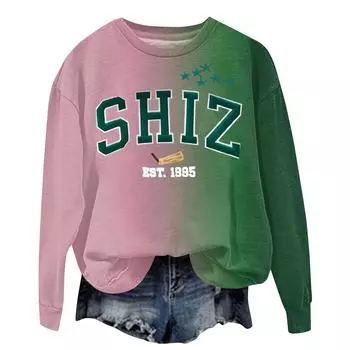 Женские топы с круглым вырезом и принтом из хлопка, повседневная мода, длинный рукав, пуловер, топ, блузка S темно-зеленого