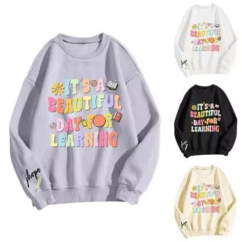 Женские топы с круглым вырезом и принтом из хлопка, повседневная мода, длинный рукав, пуловер, топ, блузка XL хаки