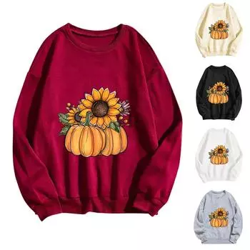 Женские топы с круглым вырезом и принтом из хлопка, повседневная мода, длинный рукав, пуловер, топ, блузка S белый