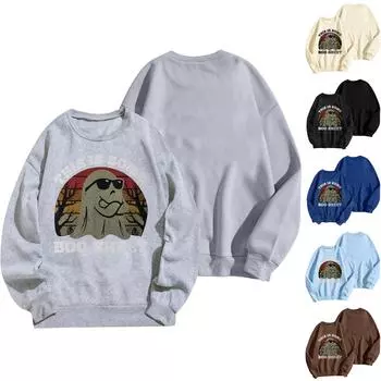 Женские топы с круглым вырезом и принтом из хлопка, повседневная мода, длинный рукав, это некая блузка-пуловер с принтом M серый