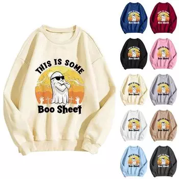 Женские топы с круглым вырезом и принтом из хлопка, повседневная мода, длинный рукав, пуловер, топ, блузка M хаки