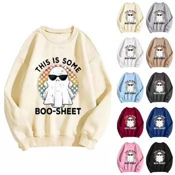 Женские топы с круглым вырезом и принтом из хлопка, повседневная мода, длинный рукав, пуловер, топ, блузка L