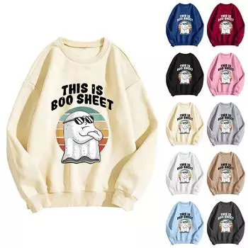 Женские топы с круглым вырезом и принтом из хлопка, повседневная мода, длинный рукав, пуловер, топ, блузка S