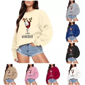 Женские топы с круглым вырезом и принтом из хлопка, повседневная мода, длинный рукав, пуловер, топ, блузка L чёрный