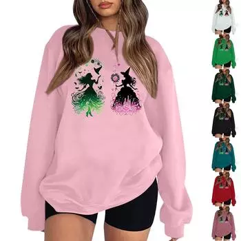 Женские топы с круглым вырезом и принтом из хлопка, повседневная мода, длинный рукав, пуловер, топ, блузка L чёрный