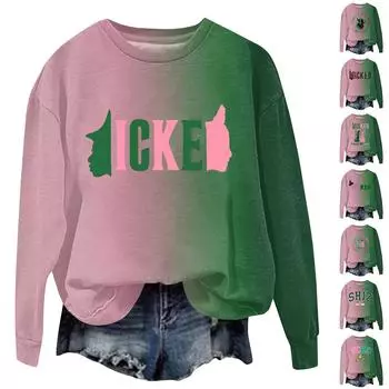 Женские топы с круглым вырезом и принтом из хлопка, повседневная мода, длинный рукав, пуловер, топ, блузка L армия зеленый