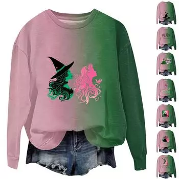 Женские топы с круглым вырезом и принтом из хлопка, повседневная мода, длинный рукав, пуловер, топ, блузка L армия зеленый