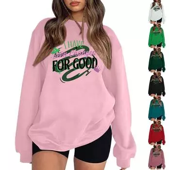 Женские топы с круглым вырезом и принтом из хлопка, повседневная мода, длинный рукав, пуловер, топ, блузка L чёрный