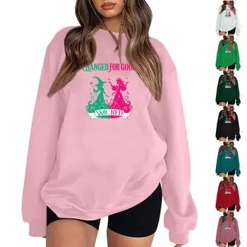 Женские топы с круглым вырезом и принтом из хлопка, повседневная мода, длинный рукав, пуловер, топ, блузка L чёрный