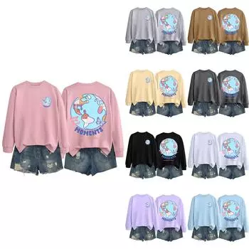 Женские топы с круглым вырезом и принтом из хлопка, повседневная мода, длинный рукав, пуловер, топ, блузка L бежевый