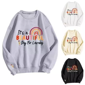 Женские топы с круглым вырезом и принтом из хлопка, повседневная мода, длинный рукав, пуловер, топ, блузка XXL хаки