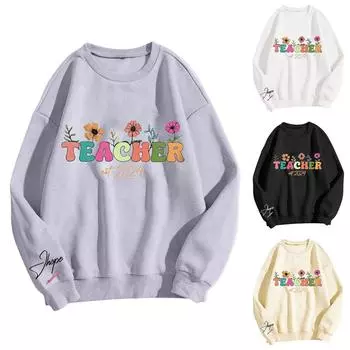 Женские топы с круглым вырезом и принтом из хлопка, повседневная мода, длинный рукав, пуловер, топ, блузка S