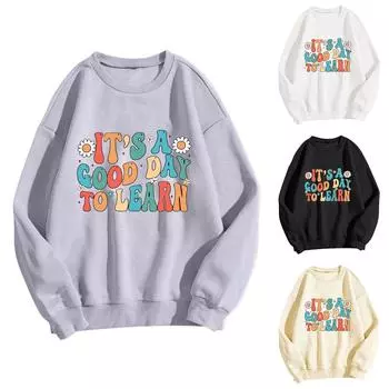 Женские топы с круглым вырезом и принтом из хлопка, повседневная мода, длинный рукав, пуловер, топ, блузка L хаки