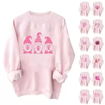 Женские топы с круглым вырезом и принтом из хлопка, повседневная мода, длинный рукав, пуловер, топ, блузка XXXL розовый