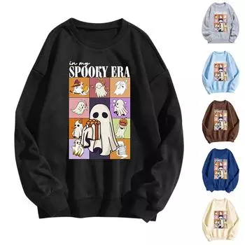 Женские топы с круглым вырезом и принтом из хлопка, повседневная мода, длинный рукав, пуловер, топ, блузка XL