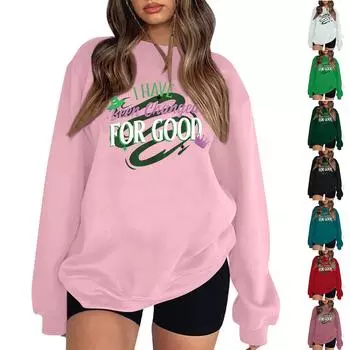 Женские топы с круглым вырезом и принтом из хлопка, повседневная мода, длинный рукав, пуловер, топ, блузка L розовый