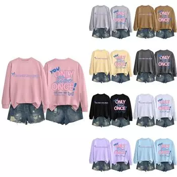 Женские топы с круглым вырезом и принтом из хлопка, повседневная мода, длинный рукав, пуловер, топ, блузка L бежевый