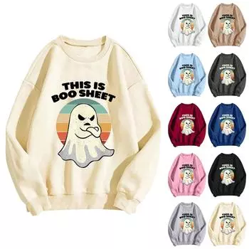 Женские топы с круглым вырезом и принтом из хлопка, повседневная мода, длинный рукав, пуловер, топ, блузка M хаки