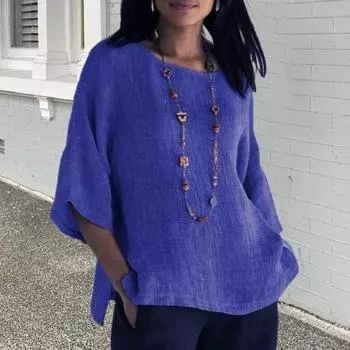 Женские топы с круглым вырезом и рукавом 3/4, свободная футболка, однотонная тонкая дышащая повседневная футболка, повседневная одежда L серый