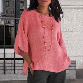 Женские топы с круглым вырезом и рукавом 3/4, свободная футболка, однотонная тонкая дышащая повседневная футболка, повседневная одежда XL жёлтый