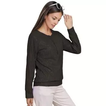 Женские топы с круглым вырезом, молнией на половинной планке, длинным рукавом, пуловеры, однотонные, с блестящими пайетками, блузка свободного кроя S чёрный