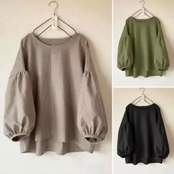 Женские топы с круглым вырезом, пышные, с длинным рукавом, однотонные, свободные, повседневные, блузки, универсальная повседневная одежда M армия зеленый
