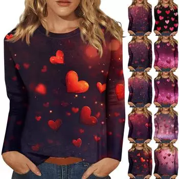 Женские топы с круглым вырезом, свободная футболка с принтом ко Дню святого Валентина L