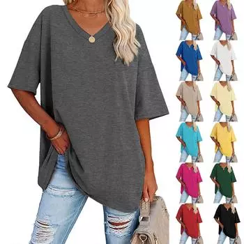 Женские топы с круглым вырезом, свободные удобные однотонные повседневные футболки с короткими рукавами