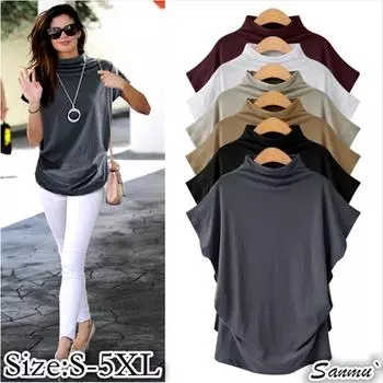 Женские топы с крыльями летучей мыши, блузки, повседневная водолазка с коротким рукавом, хлопковая однотонная футболка для девочек, женская