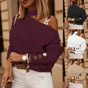 Женские топы с открытыми плечами, футболка, женская повседневная блузка с длинным рукавом, пуловер