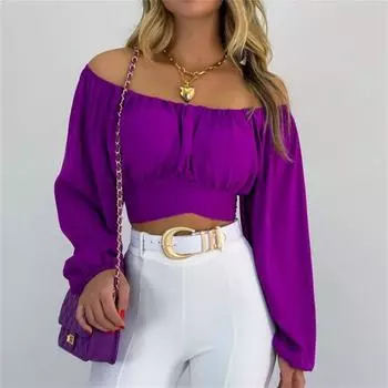 Женские топы с открытыми плечами и длинными рукавами с перекрестными бретелями M