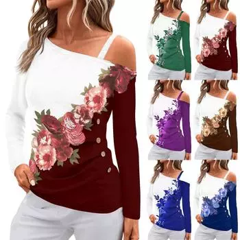 Женские топы с открытыми плечами и принтом, плиссированные асимметричные топы с длинным рукавом и футболкой XL фиолетовый