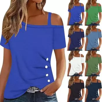 Женские топы с открытыми плечами, плиссированные футболки с асимметричным вырезом и короткими рукавами L