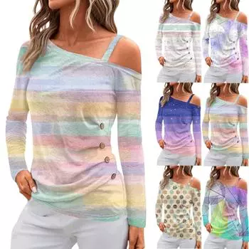 Женские топы с открытыми плечами, плиссированные футболки с асимметричным вырезом и длинными рукавами L