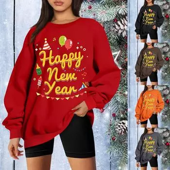 Женские топы с подкладкой и круглым вырезом с длинными рукавами, новогодний милый свитшот с принтом S серый